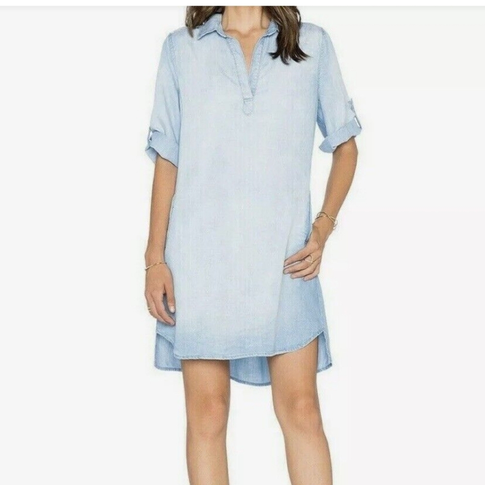 Anthropologie Dress Cloth And Stone Chambray A-line Shirtdress Size Small